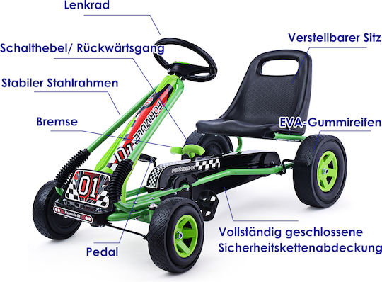 Kids Foot-to-Floor Car One-Seater with Pedal Green