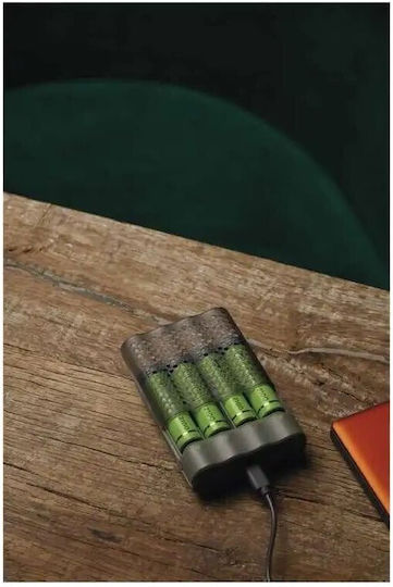 GP Batteries ReCyko M451 USB Φορτιστής 4 Μπαταριών Ni-MH Μεγέθους AA/AAA Σετ με 4x AAA 2700mAh σε Πράσινο χρώμα