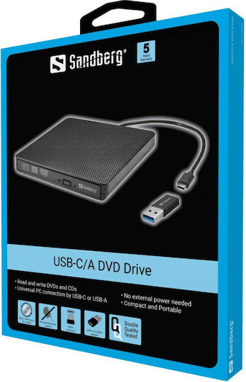 Sandberg External DVD/CD Recorder for Desktop / Laptop Black