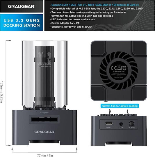 Graugear Docking Station for 2 Hard Drives SATA M.2 (2280)" with Connection USB-C (G-M2DK-CR-10G)