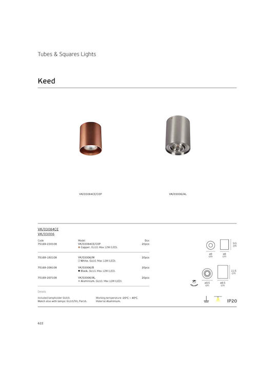 VK Lighting Einzel Spot mit Fassung GU10 in Kupfer Farbe
