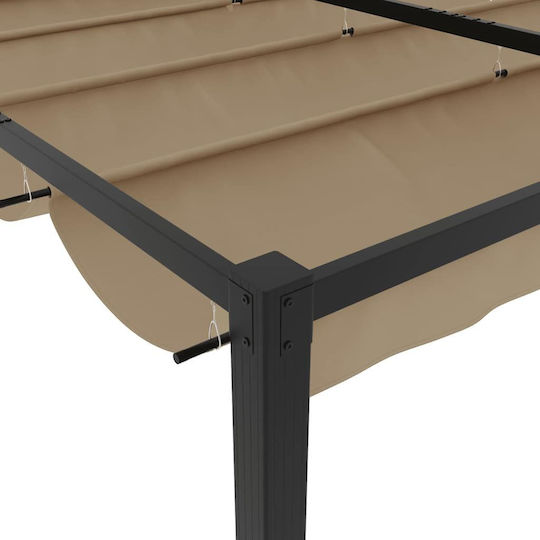 Vidaxl Garden Pergola with Retractable Roof Taupe 3 x 3 m Steel Beige-Grey