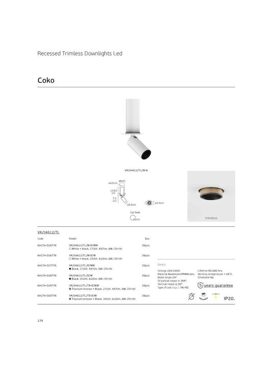 VK Lighting Single LED Warm White Spot in Bronze Color