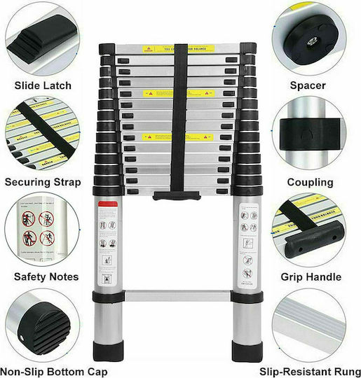 Telescopic Ladder Aluminum 18 of Steps with Maximum Height 5.8m