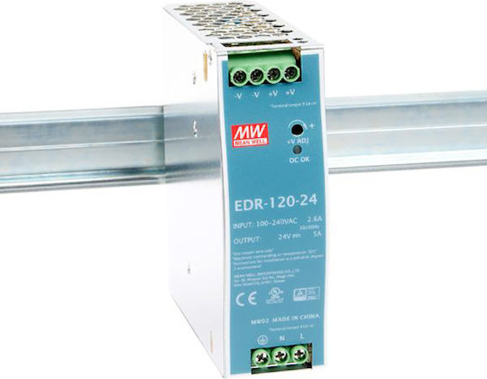 Mean Well Τροφοδοτικό Ράγας EDR120-24 με Έξοδο 24V και Ισχύ 120W 5A