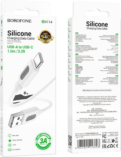 Borofone USB 2.0 Cable USB-C male - USB-A PD Λευκό 1m 2362