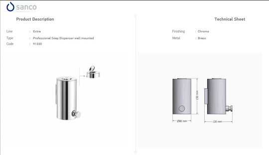 Sanco A3-91330 Commercial Cream Soap Dispenser 500ml Inox