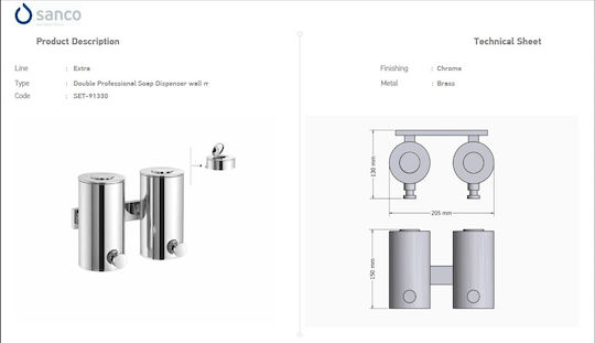 Sanco A3-SET-91330 Commercial Cream Soap Dispenser 1000ml Inox