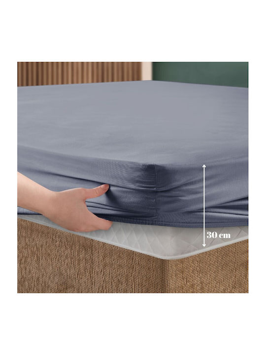 First Choice Set Cearșaf cu 2 Fețe de pernă King Size cu Elastic 200x200cm. Blue (eventide) 3buc