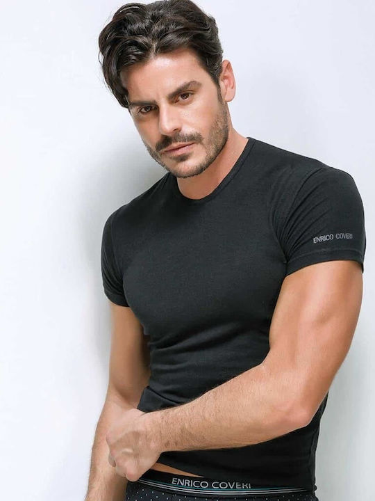 Men's Undershirt Short-sleeved in Black Color