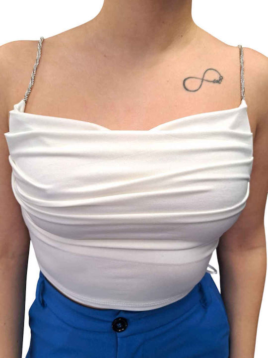 Damen Bluse Satin Drapierung mit Trägern White