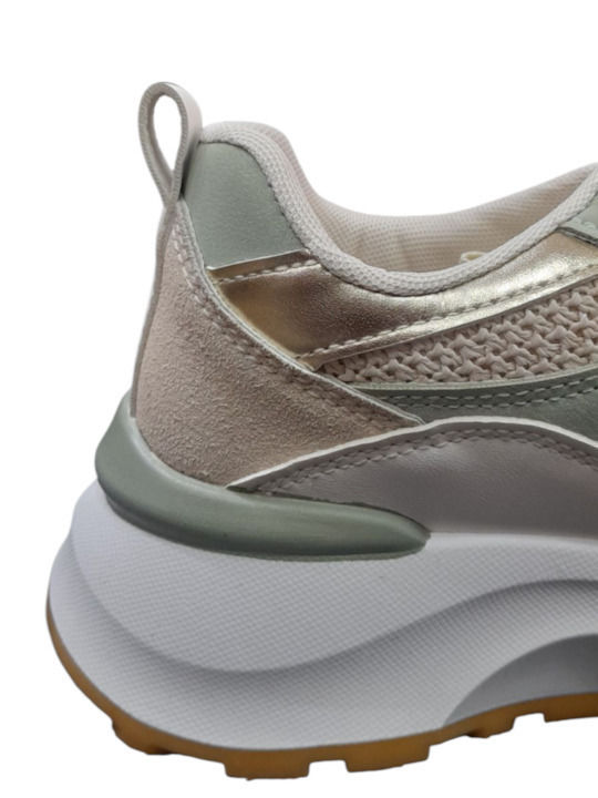 Γυναικεία Flatforms Sneakers Μπεζ Με Πράσινο