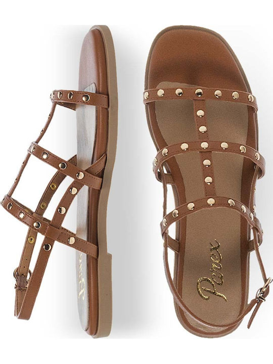 Women's Flat Sandals in Tabac Brown Color