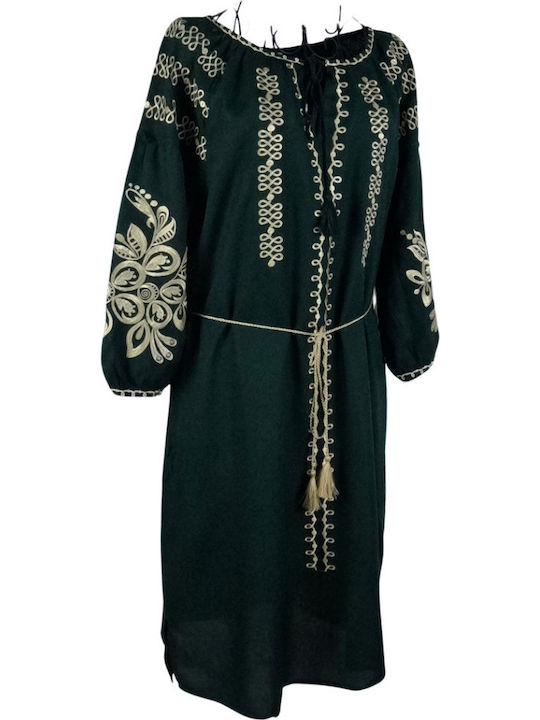 Rochie Midi Verde/Auriu