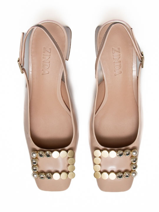 Leather Pink Medium Heels with Strap