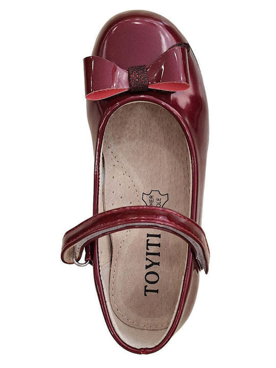 Kids Patent Leather Ballerinas with Hoop & Loop Closure Burgundy