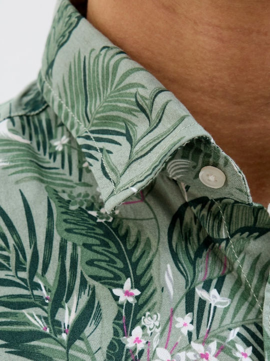 Κοντομάνικο Βαμβακερό Πουκάμισο Floral Iceberg Green, Πρασινο