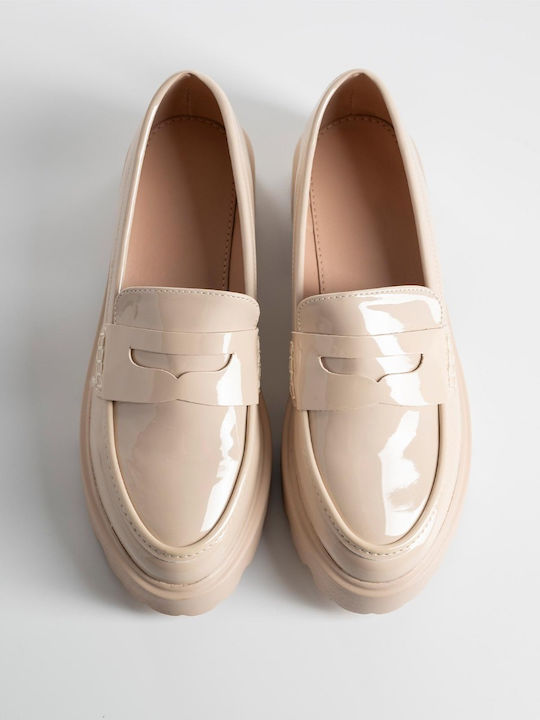 Lackleder Damen Loafers in Beige Farbe