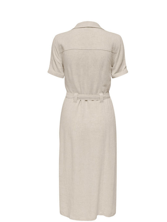 Siesta Summer Midi Shirt Dress Beige