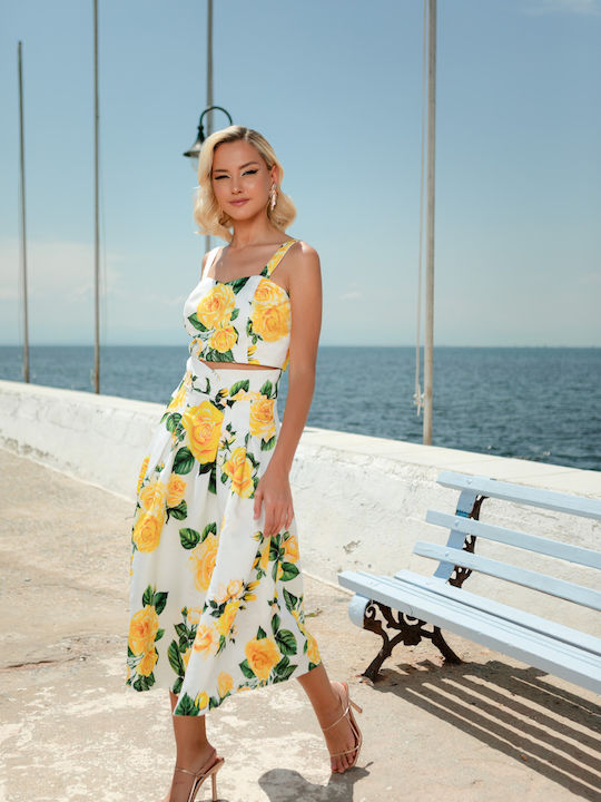 Set with High-waisted Maxi Skirt Yellow