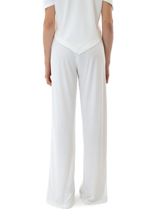 Zoya Femeiesc Talie înaltă Tesatura Pantaloni cu Elastic Drept Ecru