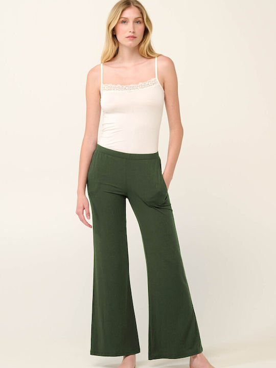 Dama Tesatura Pantaloni cu Elastic Verde