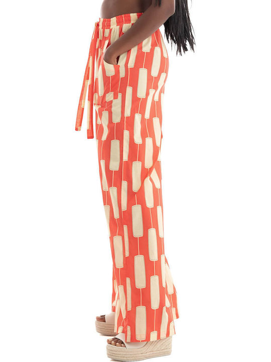 Women's Fabric Pants Black Orange Red