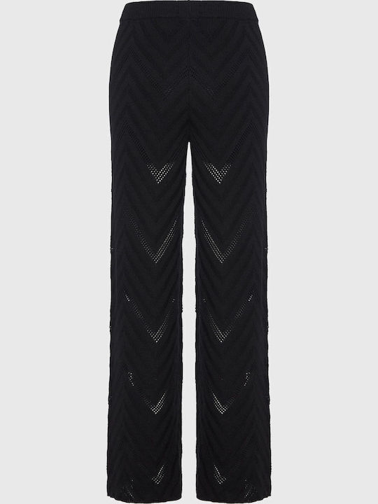 Damen Hoch tailliert Stoff Hose mit Gummizug Schwarz