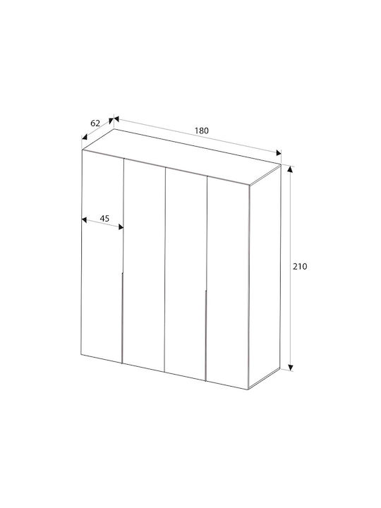 Четири врати Гардероб Oryana Орех 180x62x210см