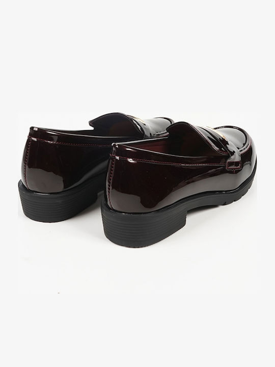 Patent Leather Women's Loafers in Burgundy Color