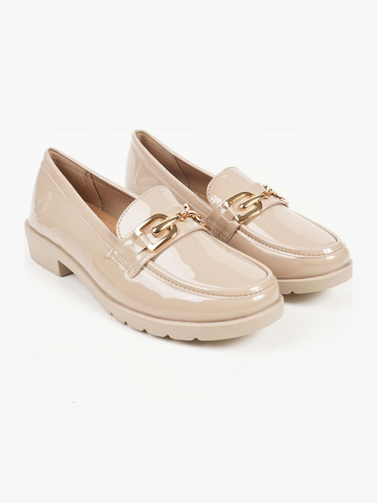 Patent Leather Women's Loafers in Beige Color