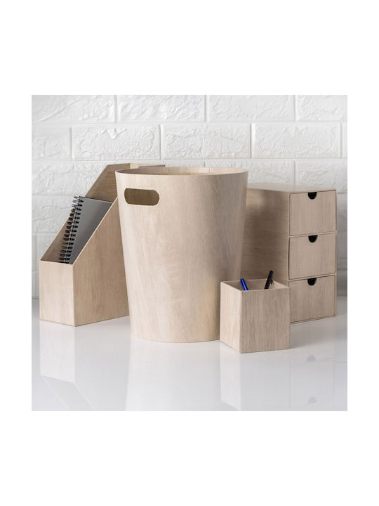 Coș de gunoi pentru birou design lemn diametru 25x30cm capacitate 8,5l bej