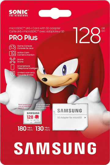 Samsung Sonic The Hedgehog Pro Plus microSDXC 128GB V30 A2 UHS-I 180MB/s με αντάπτορα