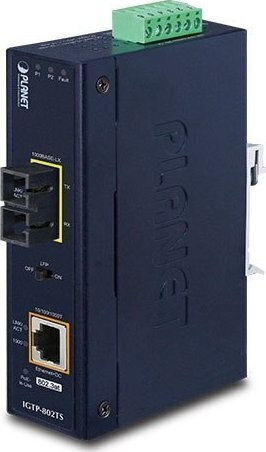 Convertor Planet IP30 Industrial 10/100/1000Base la 100/1000Base-LX 802.3at PoE+ Monomod 10km 40 la 75°C 12V~48V DC Power Boost