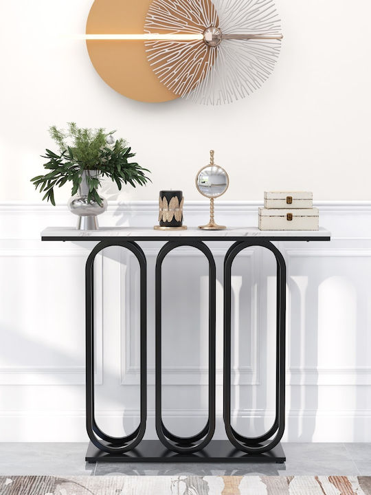 Console Table Wood & Metal Black Velvet-Black Metal L100xW30xH80cm