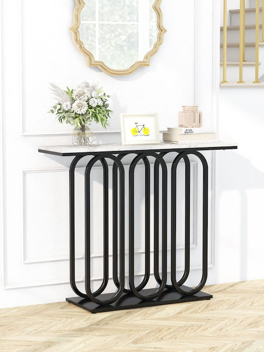 Console Table Wood & Metal Black Velvet-Black Metal L100xW30xH80cm