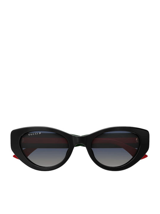 Gucci Women's Sunglasses with Black Plastic Frame and Blue Gradient Lens