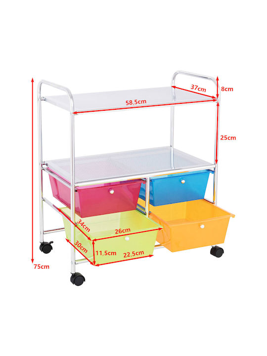 Drawers Storage Made of Metal & Plastic with 4 Drawers L58.5xW37xH75cm