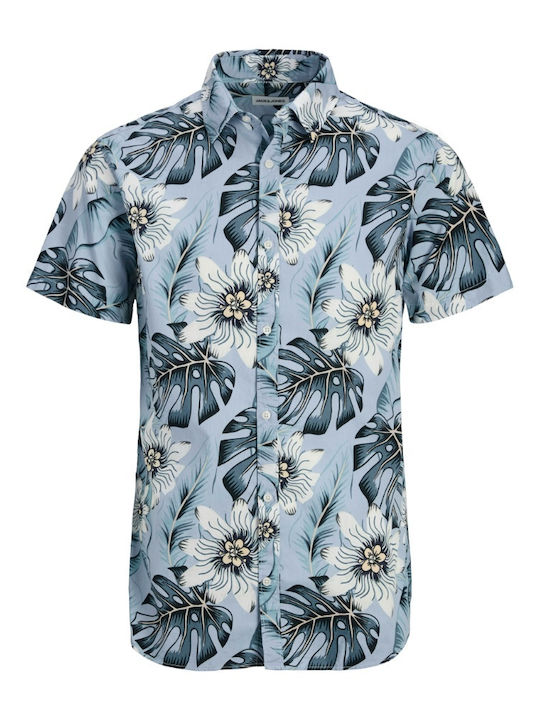 Short-sleeved Cotton Shirt Chambray Blue, Blue