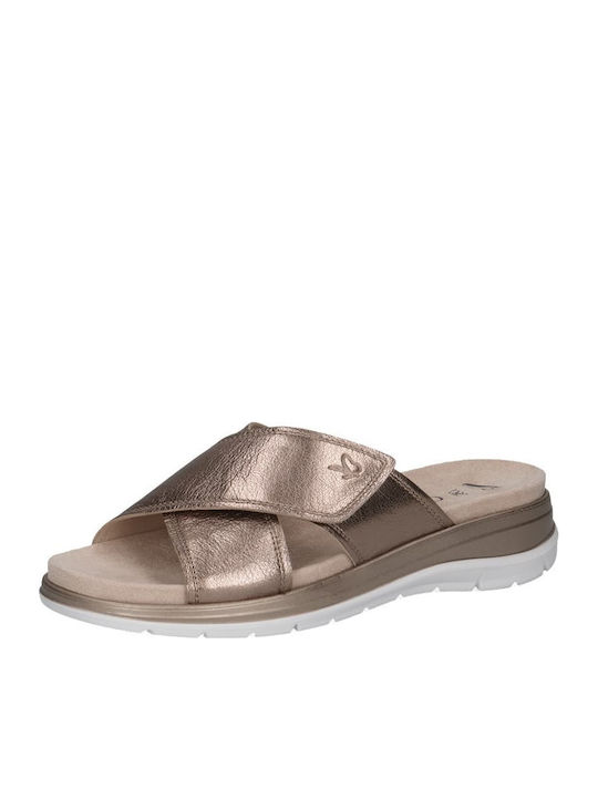 Leather Women's Flat Sandals Anatomic in Gold Color