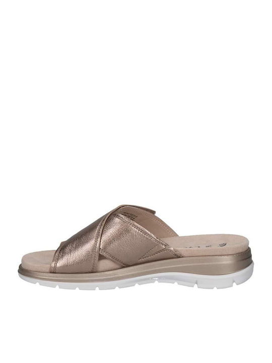 Leather Women's Flat Sandals Anatomic in Gold Color