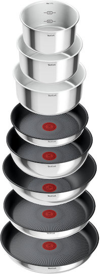 Tefal Ingenio Emotion Σετ Μαγειρικά Σκεύη από Ανοξείδωτο Ατσάλι Silver με Αντικολλητική Επίστρωση 8τμχ