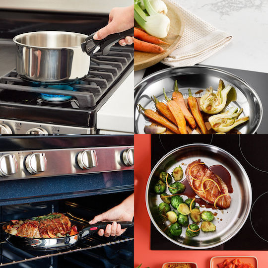 Tefal Ingenio Cook Eat Σετ Μαγειρικά Σκεύη από Ανοξείδωτο Ατσάλι Silver με Αντικολλητική Επίστρωση 7τμχ