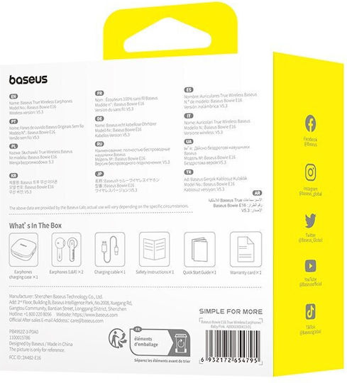 Baseus Bowie E16 In ear Bluetooth хендсфри Слушалки с Устойчивост на Пот и Кутийка за Зареждане Розов