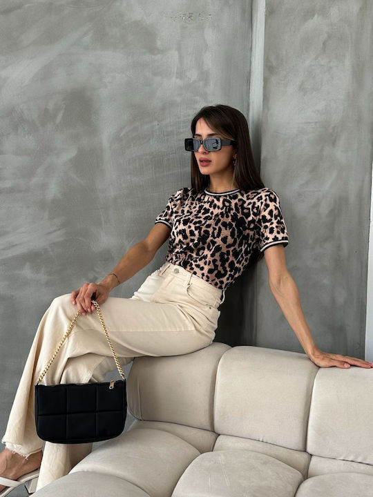 Damen Bluse Kurzärmelig Tierdruck Animal Print