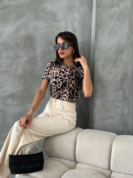 Damen Bluse Kurzärmelig Tierdruck Animal Print