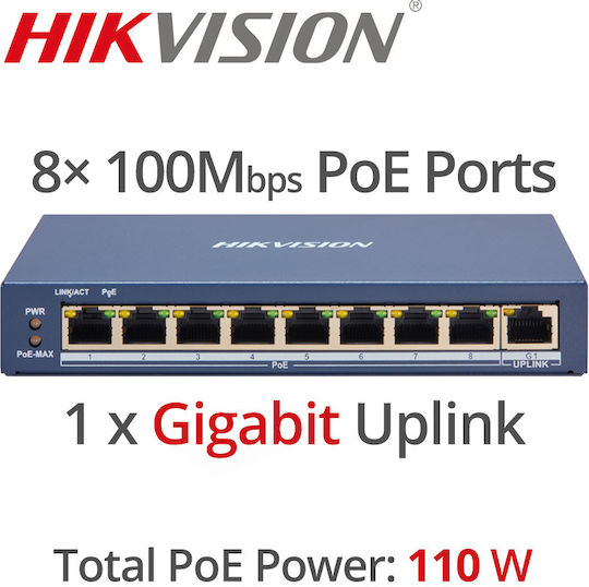 Hikvision DS-3E1309P-EI(B) Managed L2 PoE+ Switch with 8 Ethernet Ports