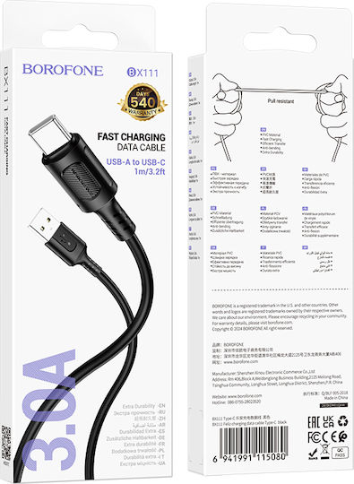 Borofone USB 2.0 Cable USB-C male - USB-A 20W Black 1m