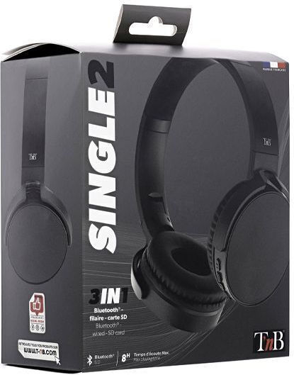T'nB Single 2 Wireless / Wired On Ear Headphones with 8 hours of Operation Black