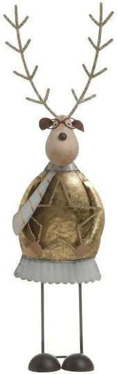 Inart Christmas Metal Figure Reindeer Gold Length 9cm 2pcs
